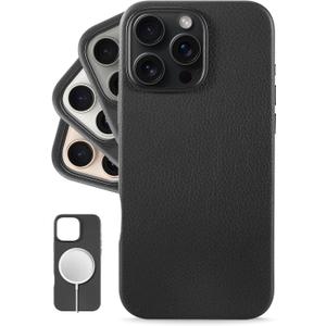 LONLI Urban - for iPhone 16 Pro Leather Case - European Genuine Pebbled Leather Phone Case - European Elegance, Modern Design - [Compatible with Magsafe] - Black