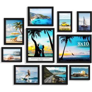 PEALSN 10 Pack Collage Picture Frames, Gallery Wall Frame Set with Two 8x10, Four 5x7, and Four 4x6, Multiple Photo Frames for Wall Gallery Decor, Black