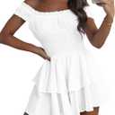 Bingerlily Womens Summer Off Shoulder Mini Dress Cute Chiffon Slim Fit Dresses (Small, White)