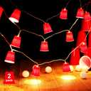 Hiboom 6.56 Feet Cups String Lights, Mini Cups Light Party Decoration, Battery Operated LED for Party Supplies Graduation Season (Red,2 Pack)