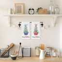 Chinoiserie Blue and White Christmas Tree Towels - Set of 2, Kitchen and Bathroom Hand Towels - Coquette Red Blue Decorations