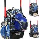 Softball Bag,Softball Bat Bag For Youth Adults,Baseball Bag with Fence Hook for TBall Bat & Equipment,Lightweight Baseball Bat Backpack with Shoe Compartment,Large Main Compartment for Helmet (Blue camouflage)