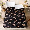 Bedding Fitted Sheet with Deep Pocket Mattress Cover Sheets,Leo Animals Printed Fabric Bed Sheets (Black Gold, Queen)
