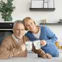 Baderke Set of 4 Snowflake Glass Coffee Mugs 12 oz Borosilicate Glass Cups with Handle Clear Winter Holiday Coffee Cups White Blue Snowflake Mugs for Drinking Beverages Latte Hot Chocolate