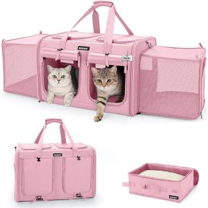 MIDOG Cat Carrier for 2 Cats, Expandable Soft Sided Pet Carrier with Litter Box, Portable Double Compartment Kennel up to 30lbs for Car Travel, Vet Visits, Moving