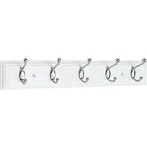 2Pcs Creathome 27" Hadi Hookrail with Five Hooks, White Board and Chrome Powder Coated Hook