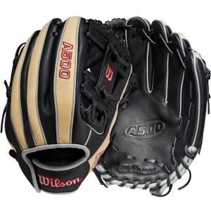 WILSON A500 11.5” Utility Youth Baseball Glove - Left Hand Throw, Black/ Blonde/ Red