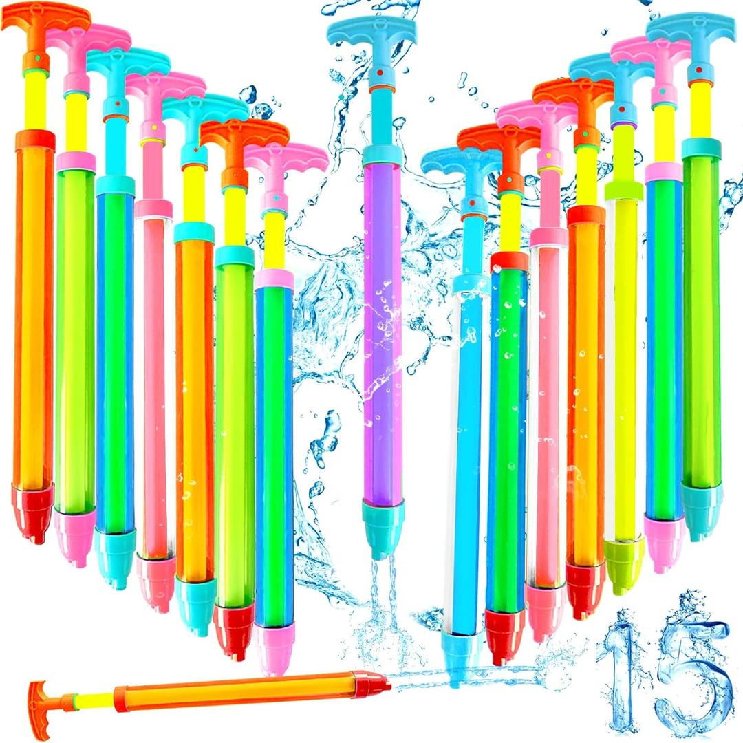 15pcs Water Shooter Blaster Squirt Guns Toys,Shoot Up to 35 Feet,16.5inch Water Spray Gun for Kids,Adults Summer Water Fighting,Swimming Pool,Beach Games,Colorful,Two Spray Holes