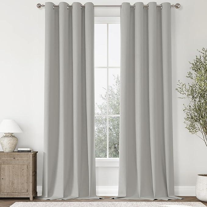 ChrisDowa 100% Blackout Light Grey Solid Curtains 108 Inches Long 2 Panels for Bedroom Living Room,Farmhouse Room Darkening Thermal Insulated Soundproof Grommet Top Window Treatment Drapes,52x108