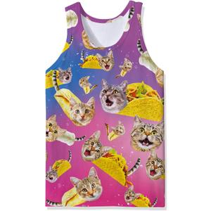 Goodstoworld Mens 3D Tank Top Novelty Graphic Breathable Quick Dry Sleeveless Beach Shirt XL (Pink Cat)