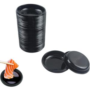 100 pcs Mini 3.11"x3.11" Dipping Sauce Dishes, Plastic Disposable Round Black Soy Sauce Plate Set, Condiment Serving tray, Seasoning Platter, Appetizer Bowel -for Sushi Mustard Vinegar Soy BBQ Ketchup