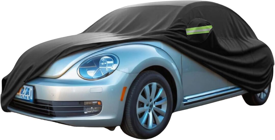 ACROPIX Car Cover Waterproof All Weather Full Exterior Cover Rain Hail Sun Protector Car Cover Black Fit for Volkswagen New Beetle 1998-2019 with Door Zipper - Pack of 1