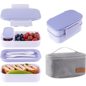 2 x Lunchneo bento box for adults, separate for men and women, set of utensils and dipping containers, cute Japanese bento box, microwave heatable(White)