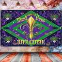 Blulu Mardi Gras Backdrop, Extra Large Photo Booth Background with Green, Purple, 70.8 x 43.3 Inch, Durable Polyester Fabric