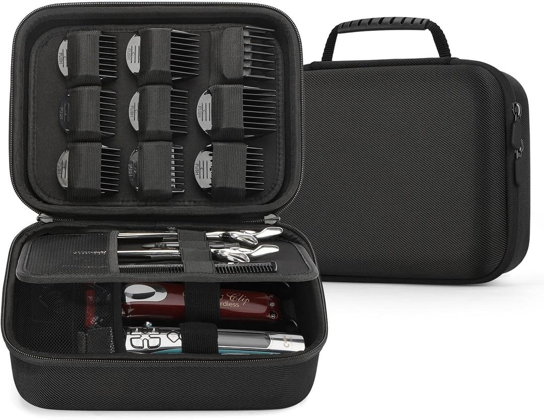 MOSLA Hard Barber Accessories Case for Hair Clippers, Mens Hair Cutting Barber Supplies Holder Organizer Storage Bag for Hair Cutting, Guard Grooming Kit (Nylon Black)