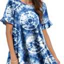 YESNO Summer Dresses for Women 2025 Floral Boho Ruffle Short Sleeve Sundresses Casual Shift Dress ESA (Blue, S)