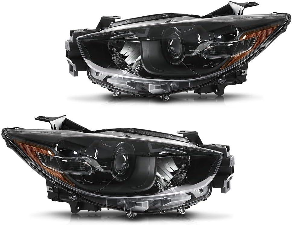 CHEDA Pair of Headlights Compatible with Mazda CX-5 (submodel: Grand Touring, GS, GT, GX, Sport, Touring) 2013-2016 Halogen Projector Factory Headlamp Clear Lens Black Housing Amber Reflector