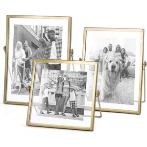 AceList Set of 3 Glass Photo Frame Collection Simple Metal Geometric Picture Frame with Glass Cover Includes 4"x4", 4"x 6", 5"x 7"