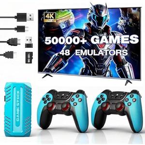 UWDFH Retro Gaming Console, 2026 Gaming Stick Pro, 50000 Games -128GB, 4k HDMI Output, and 2.4GHz Wireless Controller, 48 Classic Emulators, Plug and Play Video Games for TV (Blue)