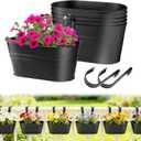 MADHOLLY Railing Planter with Drainage Holes - 6Pcs Sturdy Bucket Pots for Railing Fence, Countryside Style Metal Flower Pots for Herbs Balcony Garden Yard Decor, Black