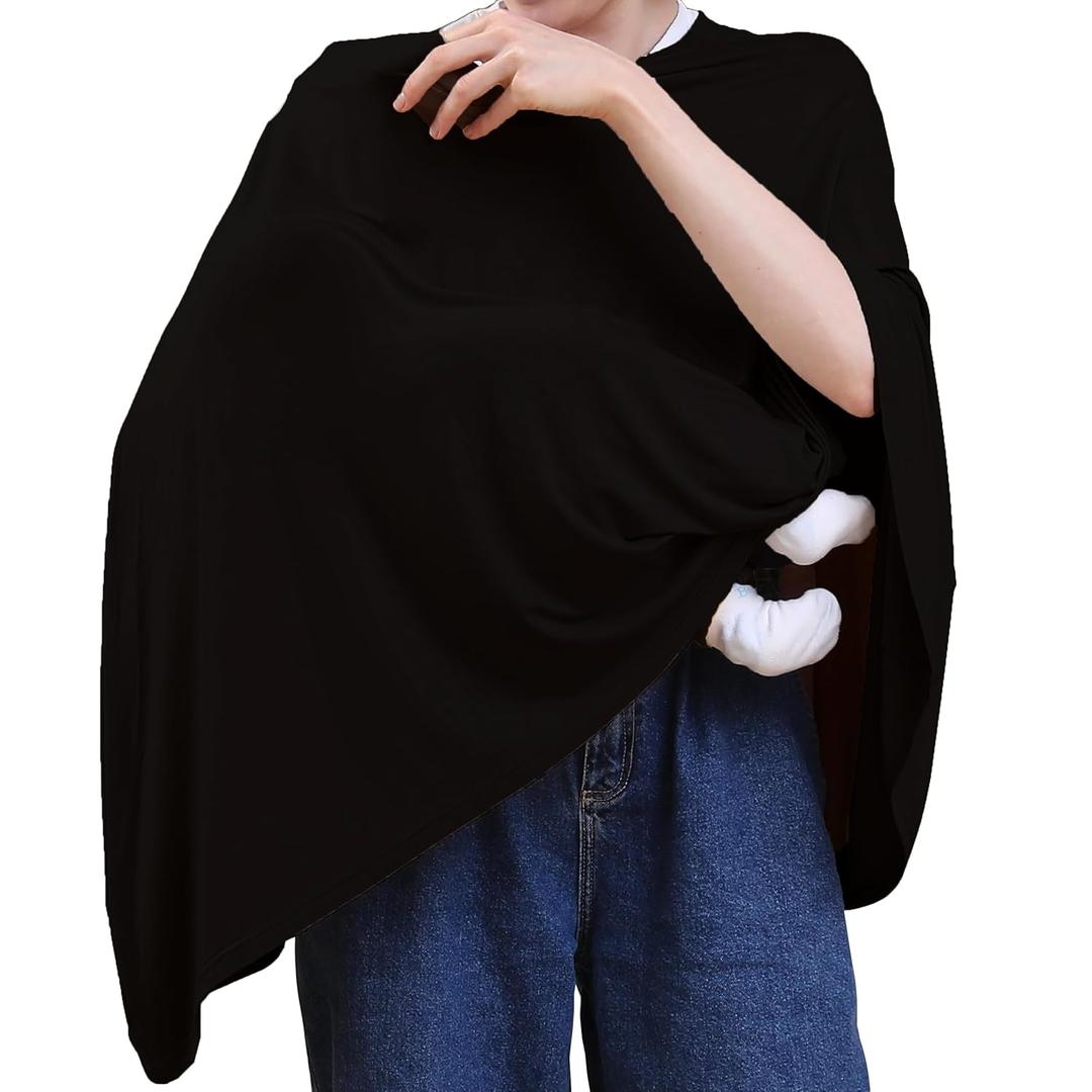 Nursing Cover for Breastfeeding, 360Full Coverage Nursing Poncho, Rayon Soft & Breathable Breastfeeding Cover up (Smooth Rayon, Black)