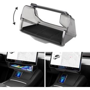 Under Screen Storage Organizer for 2016-2025 2026 Tesla Model Y/Model 3 Accessories (Fit New Model Y Juniper/Model 3 Highland), Hidden Center Console Organizer Tray with Anti-Slip Silicone Pad