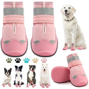 Dog Shoes for Small Dogs, Dog Boots & Paw Protectors for Hardwood Floors, Outdoor Dog Booties for Hot Pavement Winter Snow Hiking, Waterproof Dog Shoes with Reflective Strips Size 1, Pink
