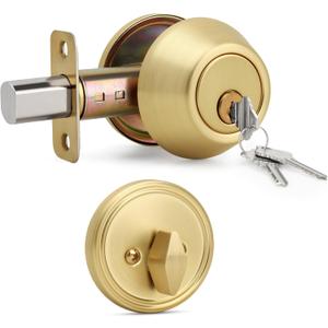 Gaurqiah Keyed Single Cylinder Deadbolt Lock for Exterior, Round Design Dead Bolt for Front Door and Entrance Door, Satin Brass