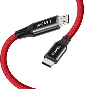 AGVEE 2 Pack 6ft USB-C OTG to Micro USB Cable, Braided Charger Data Sync Cord Charging Wire Adapter for Samsung Galaxy S7 S6, J7, J3, LG, PS4, Kindle, PS4 Xbox Controller, Android Phone, Red