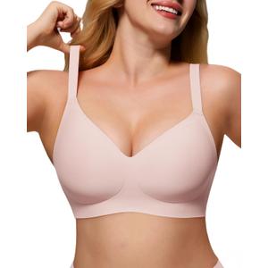 As Fairy Women's Soft Comfortable No Underwire Bras V Neck Seamless Push Up Bralettes Full Coverage T-shirt Brassiere (38C, Pink) As Fairy Women's Soft Comfortable No Underwire Bras V Neck Seamless Push Up Bralettes Full Coverage T-shirt Brassiere (38C, Pink)