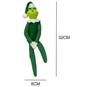 Christmas Grinch Plush Toy Xmas Ornament Elf Doll on the Shelf -Green