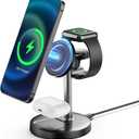 XXZU 3 in 1 Wireless Charger Compatible for Magsafe,Portable 15W Fast Charging Magnetic Wireless Charger Stand Compatible for iPhone 17 16 15 14 13 Pro Max Plus/Apple Watch Series/Airpods
