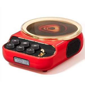 4 in 1 Retro Portable CD Players with Bluetooth Speakers, FM Radio, Night Light, LCD Display, 4000 mAh Battery, Vintage Radio Built in Dual Speakers Supports USB/AUX/Type-C for Home (Red)