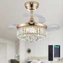 DuMaiWay 30" Golden Chandelier Ceiling Fan with Light Crystal Modern Fandelier Reversible Ceiling Fan Dimmable Retractable Timer for Dining Living Room Bedroom