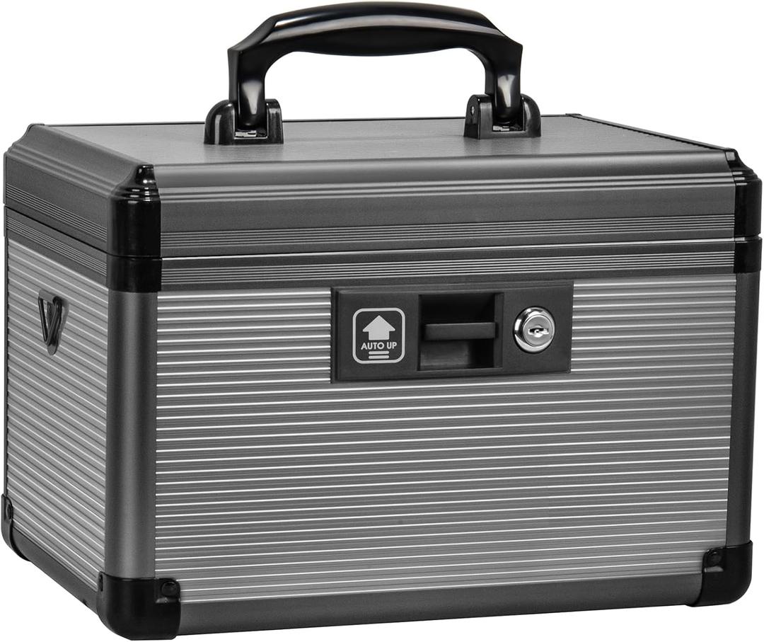 Medicine Lock Box with Key, Aluminum Alloy Box for Medication, First Aid Box with a Removeable Tray to Store Medicines & Pills for Home, Black 12 * 7.68 * 7.87 Inch