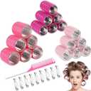 37 Pcs Aluminum Thermal Hair Rollers Set 3 Sizes Self Grip Hair Rollers 18 Pcs Duckbill Clips, Comb Hairdressing Styling Tool for Women, Men(1.1,Pink Series) (1.1'', 1.57'', 1.97'')