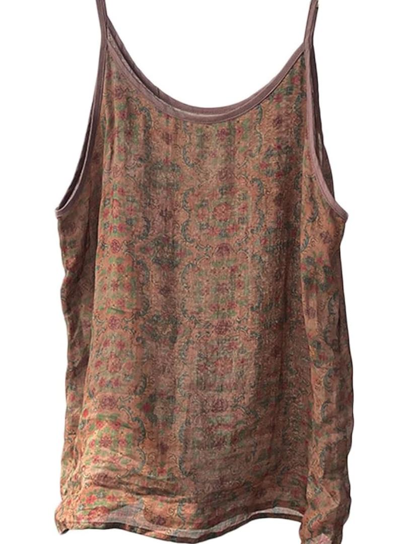 Womens Ramie Camisole Cami Floral Printed Strappy Slip Tops T-Shirt Blouse Tank Shirt M
