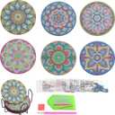 PATIKIL Diamond Art Coasters, 6 PCS Diamond Art Painting Coasters Kit Small DIY Coaster 5D with Holder for Adults Gift Christmas, Mandala Flowers