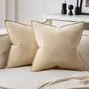 MIULEE Beige Decorative Velvet Throw Pillow Covers Soft Pillow Covers Soild Square Cushion Case for Summer Sofa Bedroom 18x18 Inch 45x45 cm