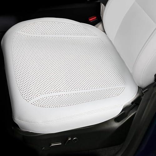 Erivis 1PCS Nappa Leather Car Front Seat Covers for 2025 2026 Tesla Model Y/3 Highland/Juniper Breathable Perforated All-Season Universal Bottom Seat Protectors for Tesla Accessories, White, Bottom Cover Only