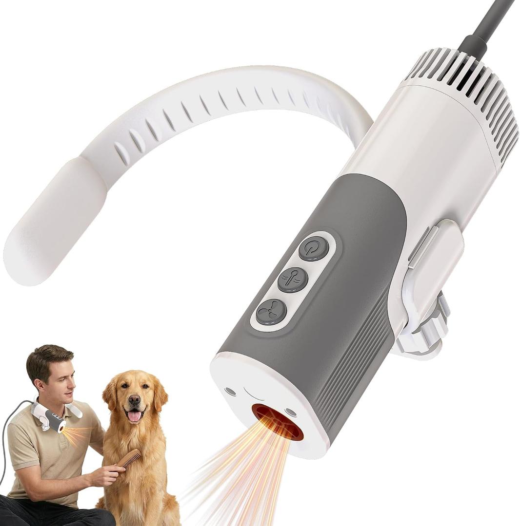 PETNF Hands-Free Dog Dryer for Pet Grooming, 110,000 RPM High Velocity Pet Hair Dryer, 1300W Powerful Neck Hanging Design, 3 Speeds & 5 Heat Settings for Home & Salon