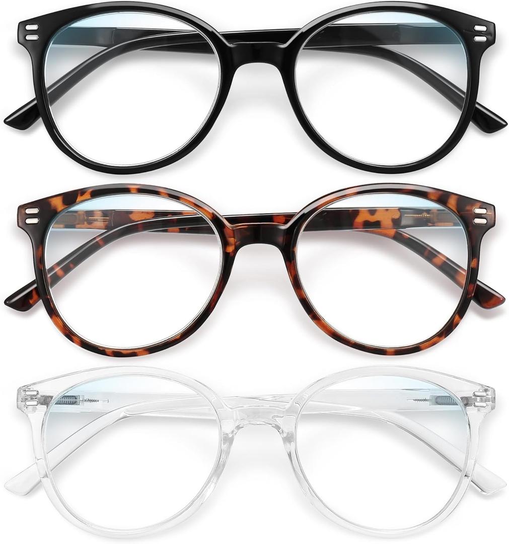GIBLOGO Reading Glasses for Women/Men Eye Glasses Blue Light Reading Glasses Cheaters Eyeglasses (Black + Leopard + Clear), 1.5x