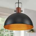 16 Inch Black Pendant Lights Hammered Matte Pendant Lights for Kitchen Island Industrial Farmhouse Adjustable Height Dome Hanging Light Fixtures for Barn, Dining Room 1 Pack