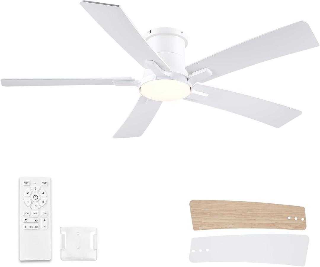 52 Inch White Ceiling Fans with Lights ＆ Remote, ETL Listed