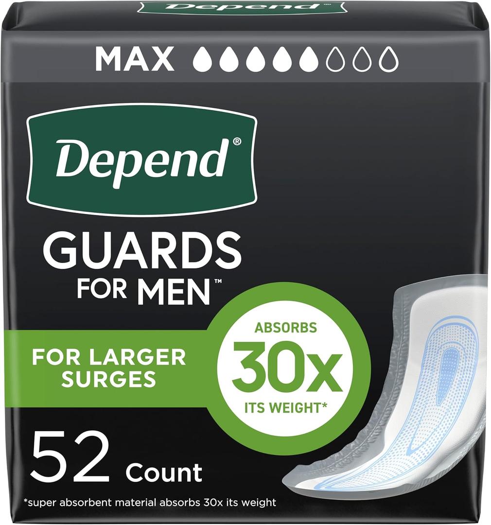Depend Guards Incontinence Pads for Men, Maximum Absorbency, 52 Count, Packaging May Vary (One Size)