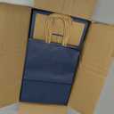 Joybe 50 Pack 5.95x3.25x8 Inch Small Navy Blue Paper Bags with Handles Bulk, Kraft Paper Gift Bags for Birthday Party Favors Grocery Retail Shopping Business Goody Merchandise Craft Blank Sacks