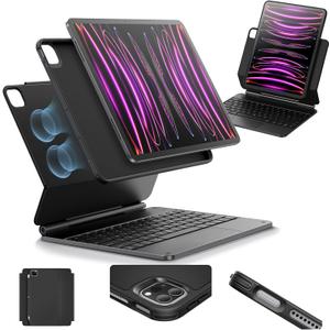 ESR iPad Pro 12.9 Case with Keyboard, EasySet Magnetic Stand, Portrait/Raised Modes for iPad Pro 12.9 (6th/5th/5th/3rd), Removable Protective Case, Rebound 360 Series, Black