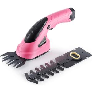 Lichamp 2-in-1 Electric Hand Held Grass Shear Pink Hedge Trimmer Shrubbery Clipper Cordless Battery Powered Rechargeable for Garden and Lawn, CGS3601PK Pink
