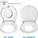 17" White Round Toilet Seat for Adult and Child, Built-In Potty Training Seat with Soft Quiet Close Non-Slip Design, Magnetic Kids Seat and Cover for Round/Oval Toilets, Easy to Install and Clean