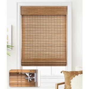 LazBlinds No Tools No Drill Cordless Bamboo Roman Shades, Light Filtering Window Treatment, Roll Up Bamboo Blinds for Window 34'' W x 64'' H, Tuscan B